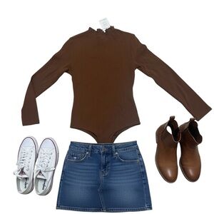 Pinkmstyle Ribbed Long Sleeve Bodysuit (BR666)